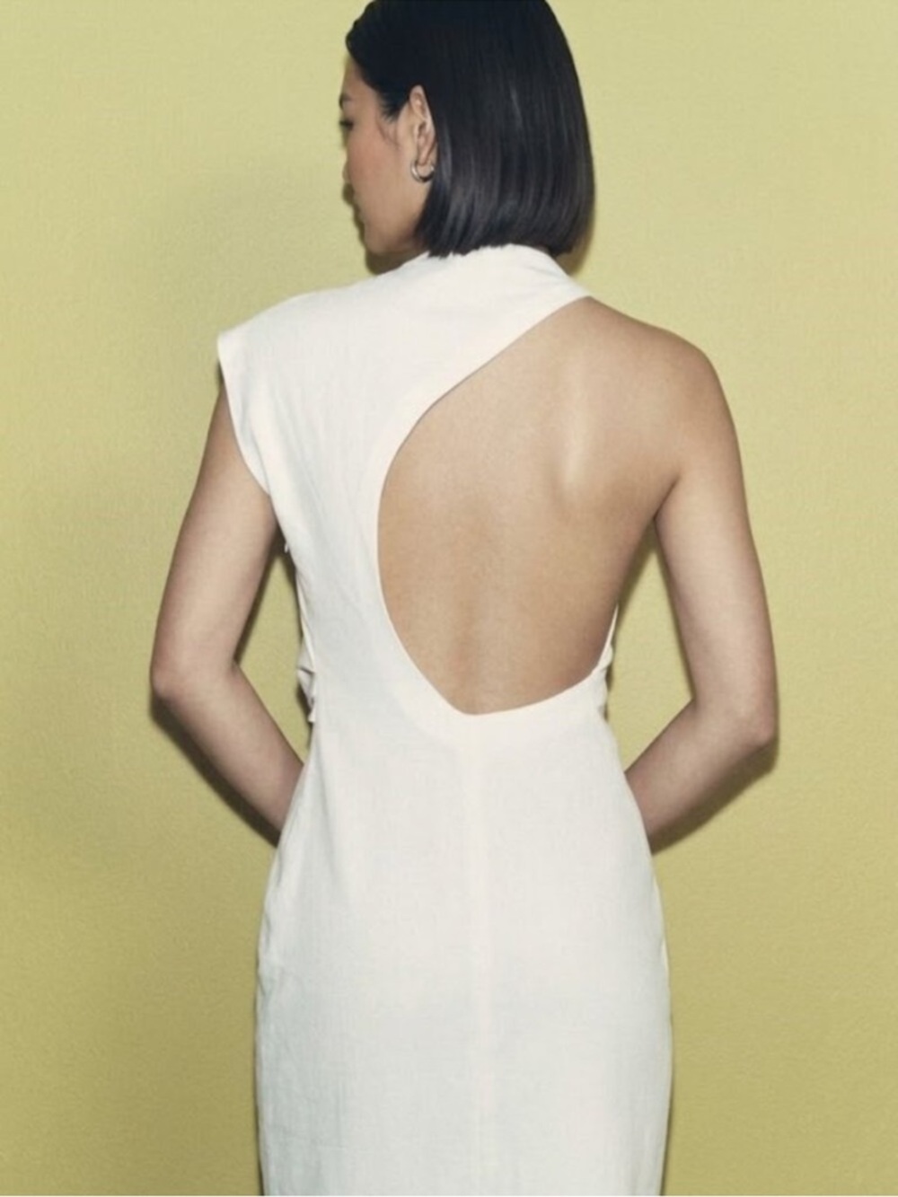 ZARA KNOTTED LINEN-BLEND WHITE ASYMMETRIC DRESS, ZW COLLECTION ECRU S